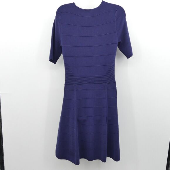 Ann Taylor Fit & Flare Sweater Dress Size M Navy Blue Office Minimalist Capsule - Picture 2 of 6